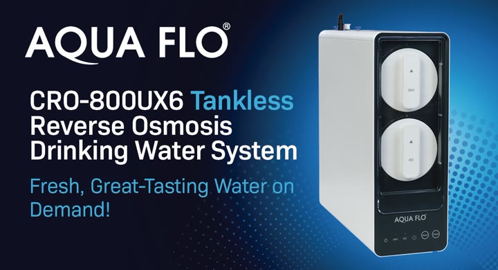 Aqua Flo CRO-800UX6 tankless reverse osmosis system: a slim white under-sink unit with two twist-in filter cartridges